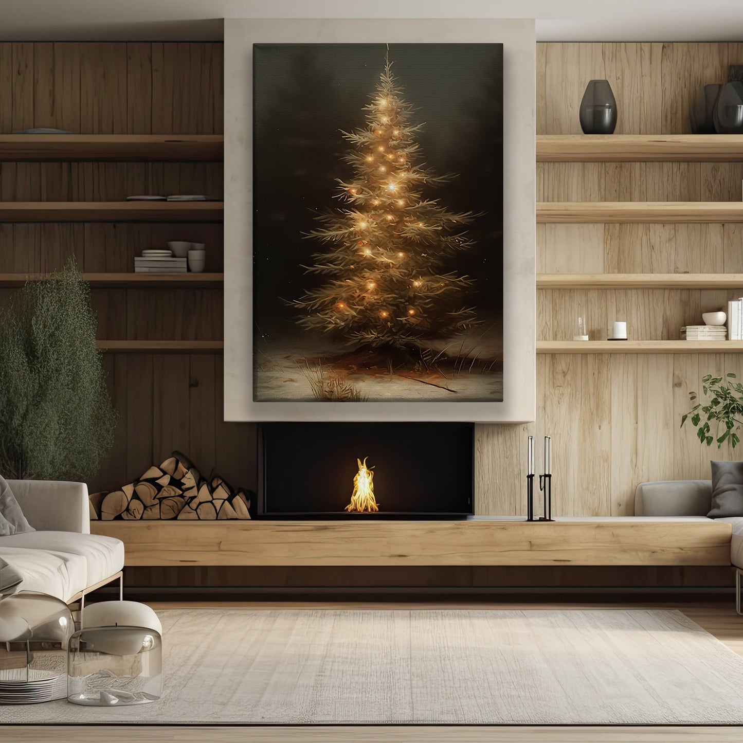 Solstice Sparkle The Lone Fir's Light, Christmas Canvas Painting, Xmas Wall Art Decor - Christmas Poster Gift