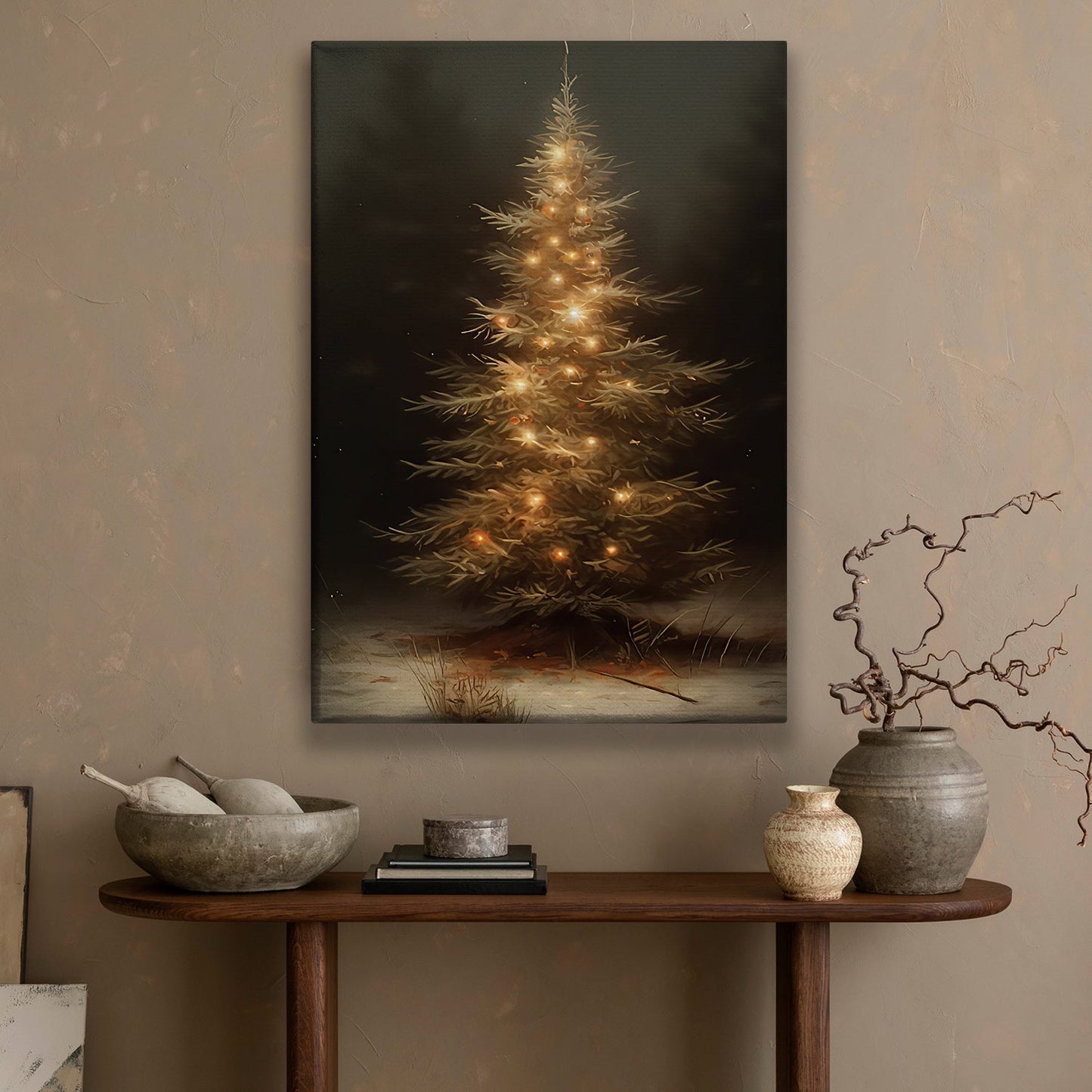 Solstice Sparkle The Lone Fir's Light, Christmas Canvas Painting, Xmas Wall Art Decor - Christmas Poster Gift