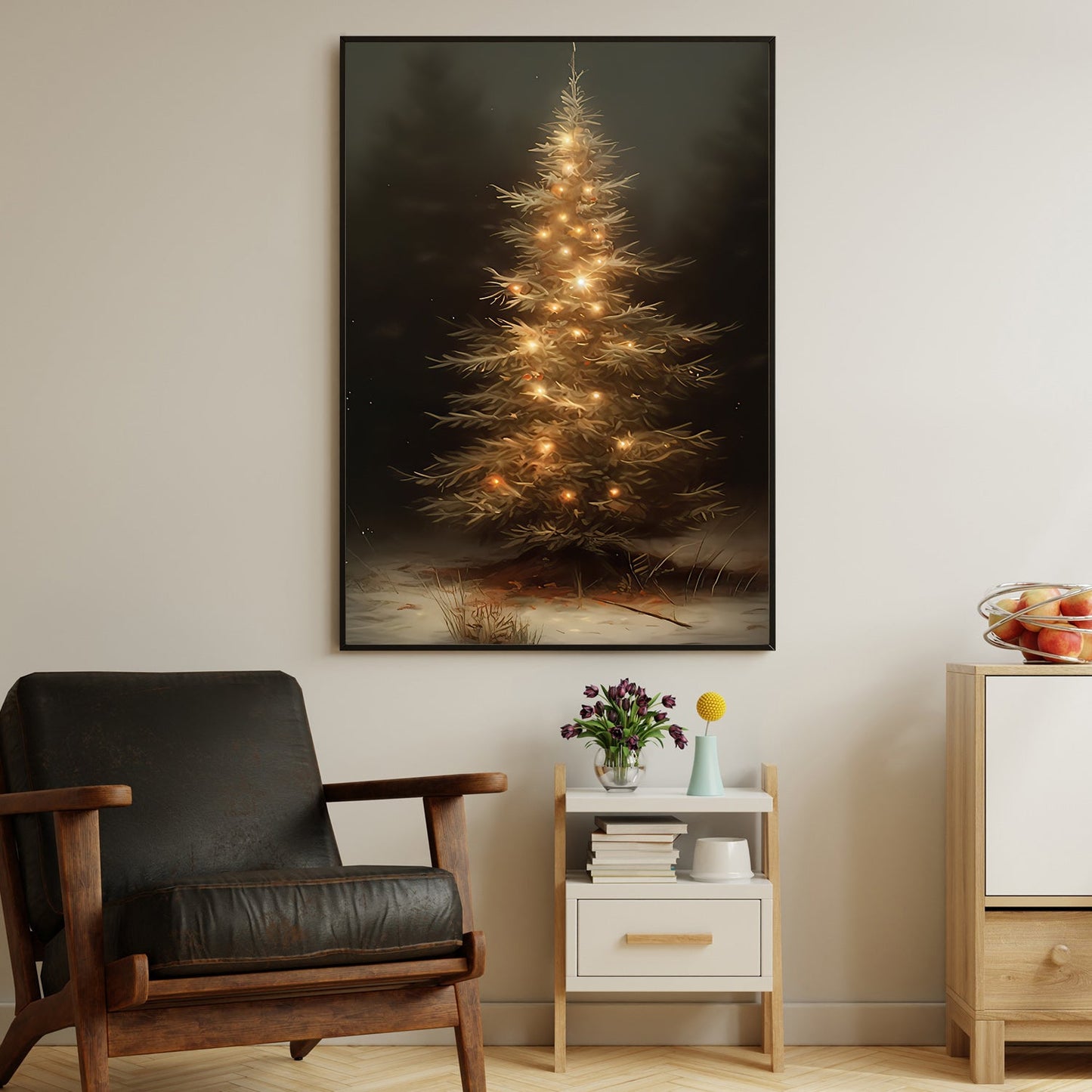 Solstice Sparkle The Lone Fir's Light, Christmas Canvas Painting, Xmas Wall Art Decor - Christmas Poster Gift