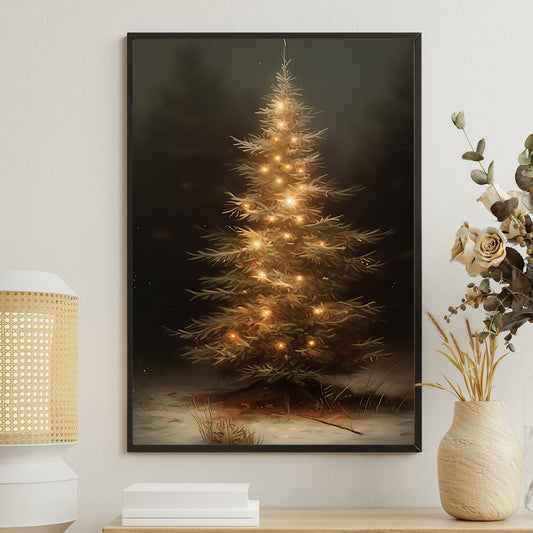 Solstice Sparkle The Lone Fir's Light, Christmas Canvas Painting, Xmas Wall Art Decor - Christmas Poster Gift