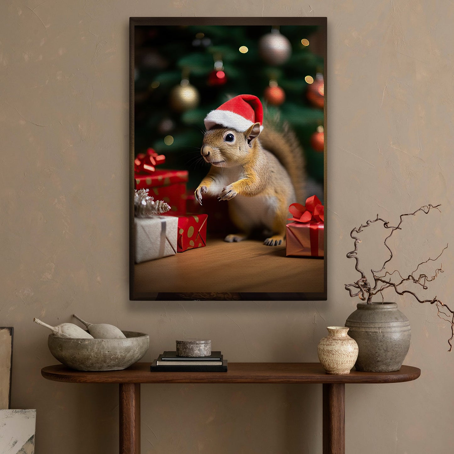 A Squirrel's Christmas Surprise, Squirrel Canvas Painting, Wall Art Decor - Poster Gift For Squirrel Lovers