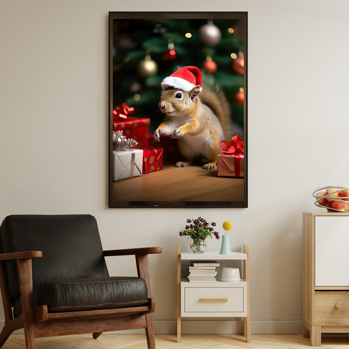 A Squirrel's Christmas Surprise, Squirrel Canvas Painting, Wall Art Decor - Poster Gift For Squirrel Lovers