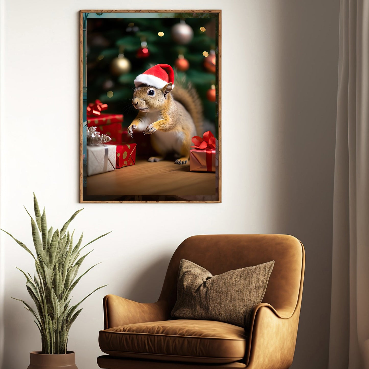 A Squirrel's Christmas Surprise, Squirrel Canvas Painting, Wall Art Decor - Poster Gift For Squirrel Lovers