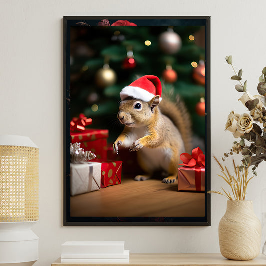 A Squirrel's Christmas Surprise, Squirrel Canvas Painting, Wall Art Decor - Poster Gift For Squirrel Lovers