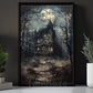 Gothic Halloween Haunted House Canvas Painting, Where Every Window Holds A Secret Wall Art Decor, Spooky Season Poster Gift To Decor House Or Office