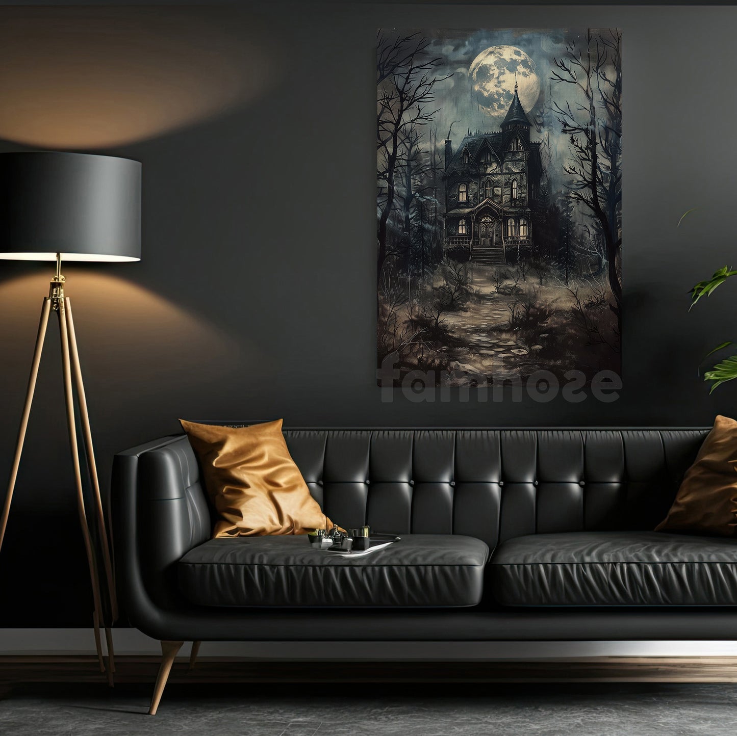 Gothic Halloween Haunted House Canvas Painting, Where Every Window Holds A Secret Wall Art Decor, Spooky Season Poster Gift To Decor House Or Office