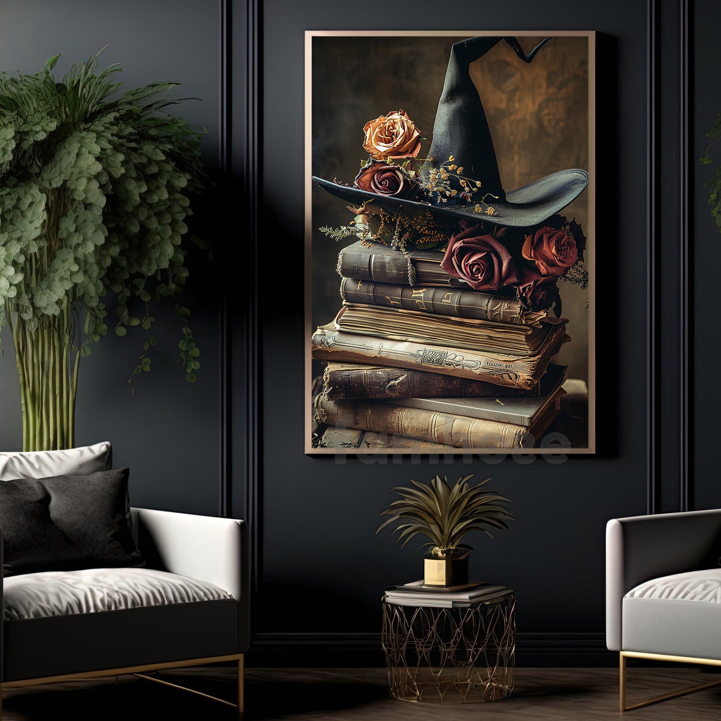 Witch Hat & Magic Books Canvas Painting, Where Every Spell Begins Spooky Season Wall Art Decor, Halloween Poster Gift For Book Lovers