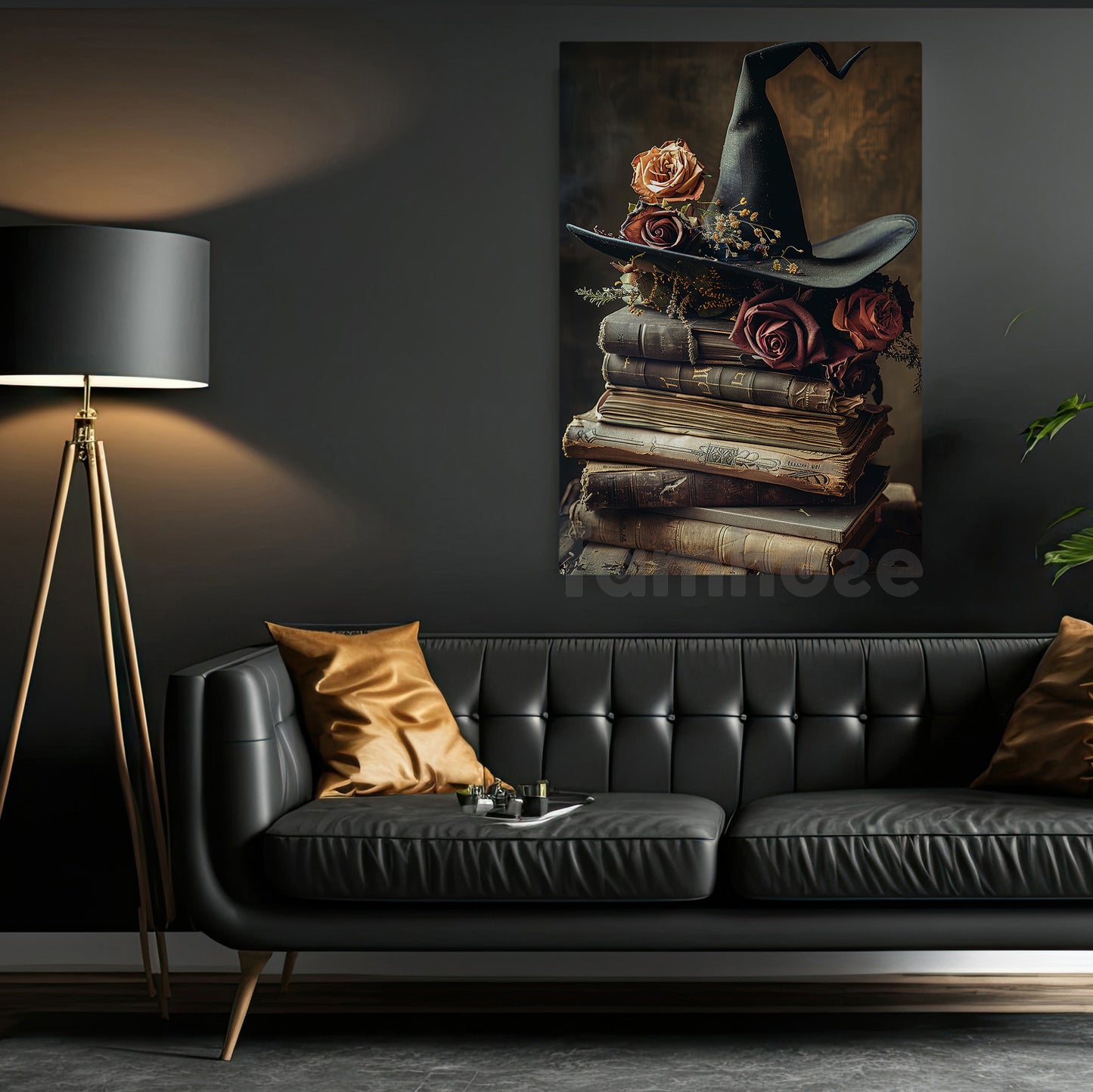 Witch Hat & Magic Books Canvas Painting, Where Every Spell Begins Spooky Season Wall Art Decor, Halloween Poster Gift For Book Lovers