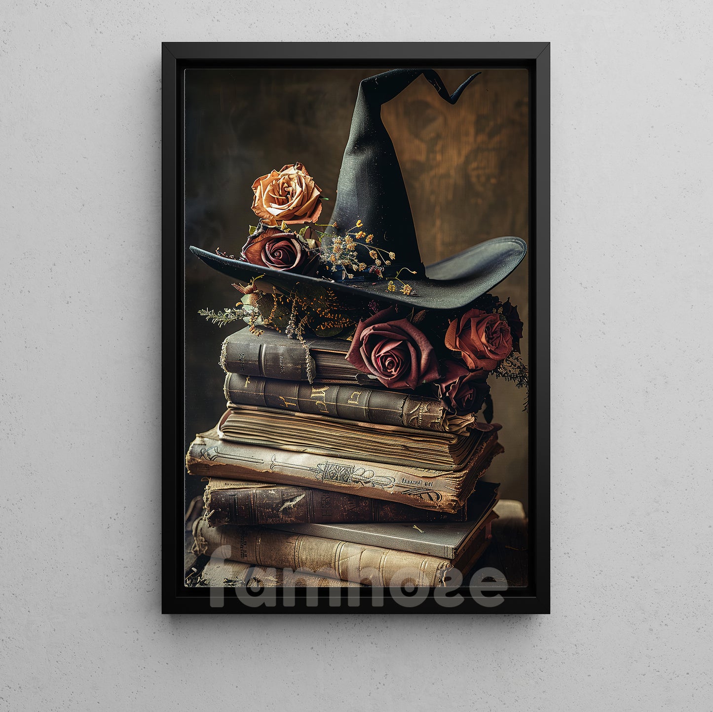 Witch Hat & Magic Books Canvas Painting, Where Every Spell Begins Spooky Season Wall Art Decor, Halloween Poster Gift For Book Lovers