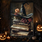 Witch Hat & Magic Books Canvas Painting, Where Every Spell Begins Spooky Season Wall Art Decor, Halloween Poster Gift For Book Lovers