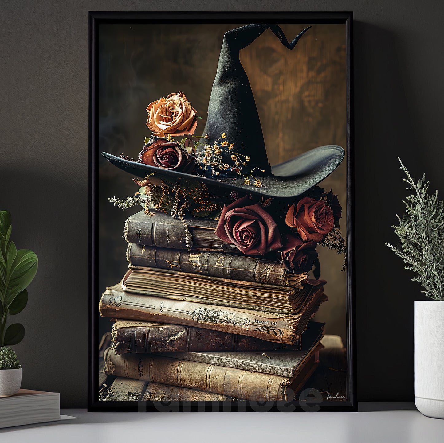 Witch Hat & Magic Books Canvas Painting, Where Every Spell Begins Spooky Season Wall Art Decor, Halloween Poster Gift For Book Lovers