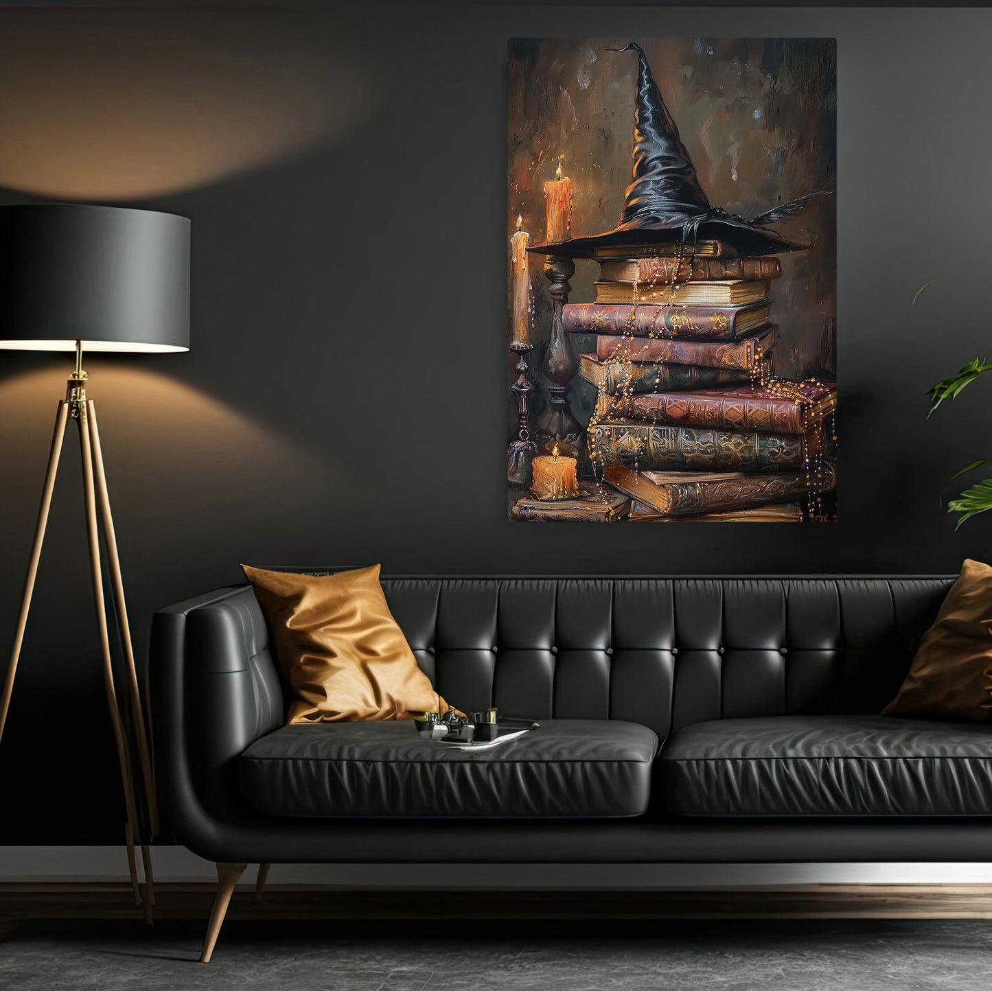 The Witch's Library, Witches Canvas Painting, Spooky Season Wall Art Decor, Halloween Poster Gift For Witch And Book Lovers