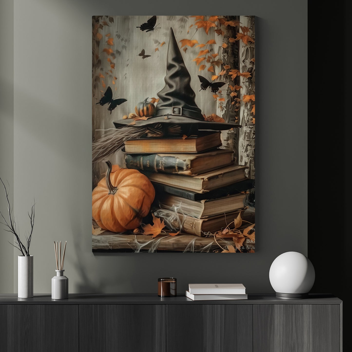 October Whispers And Witchcraft, Witches Canvas Painting, Spooky Season Wall Art Decor, Halloween Poster Gift For Witch Book Lovers