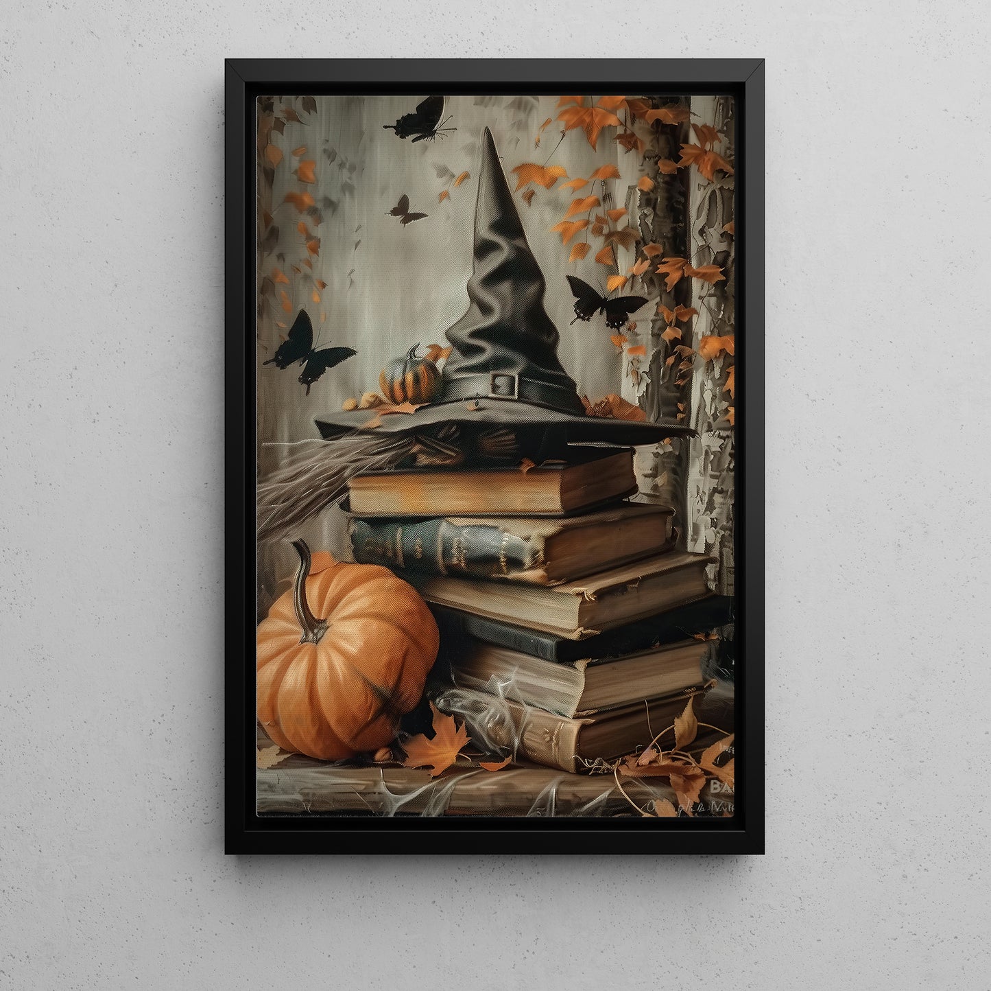 October Whispers And Witchcraft, Witches Canvas Painting, Spooky Season Wall Art Decor, Halloween Poster Gift For Witch Book Lovers