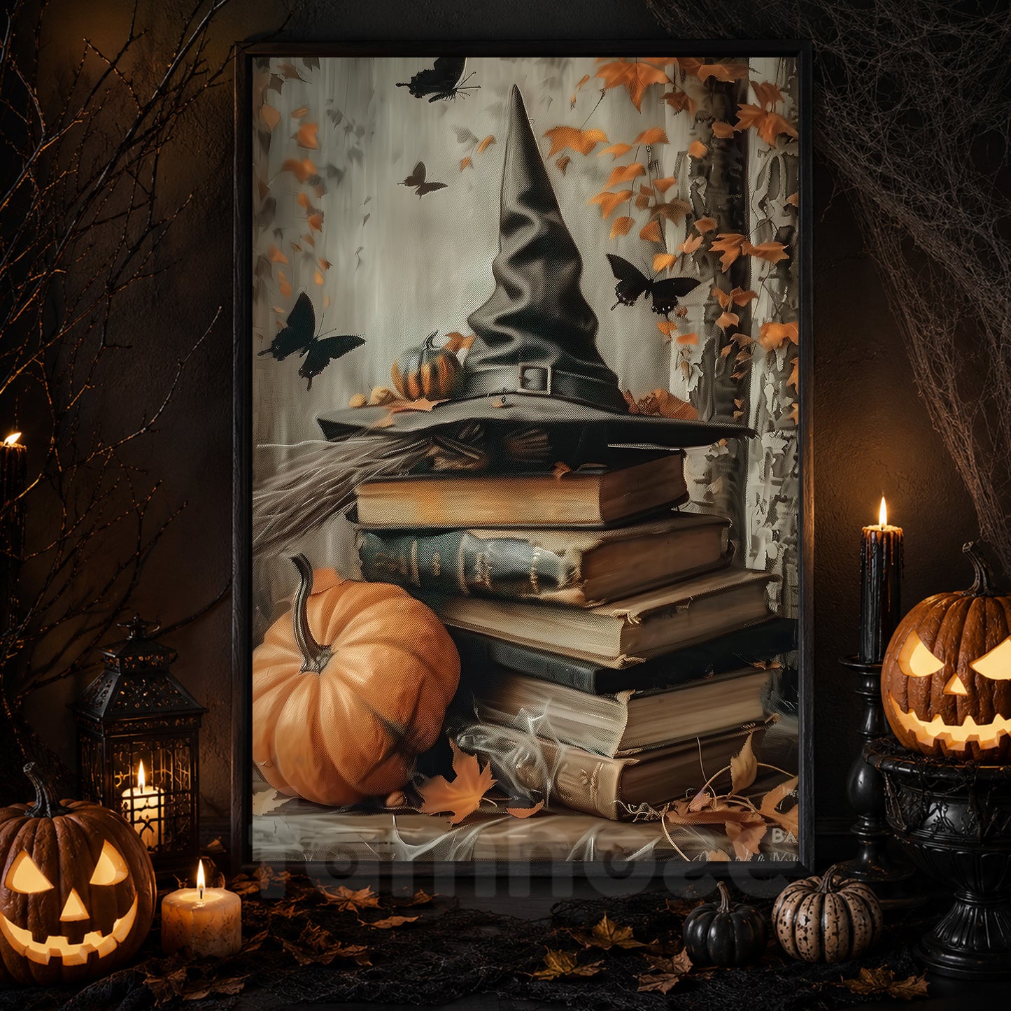 October Whispers And Witchcraft, Witches Canvas Painting, Spooky Season Wall Art Decor, Halloween Poster Gift For Witch Book Lovers