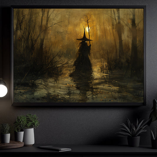 Cloaked in Mystery, Witch Canvas Painting, Spooky Season Wall Art Decor, Halloween Poster Gift For Witch Lovers