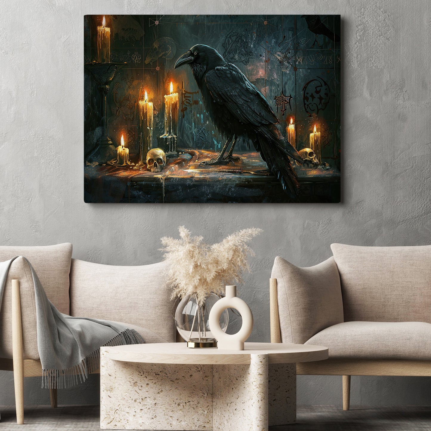 Interesting Crow Halloween Canvas Painting, Mystic Raven, Spooky Season Wall Art Decor, Halloween Poster Gift For Raven Lovers