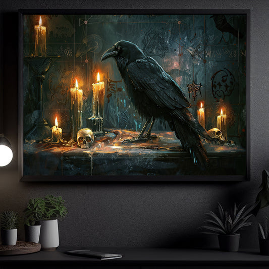 Interesting Crow Halloween Canvas Painting, Mystic Raven, Spooky Season Wall Art Decor, Halloween Poster Gift For Raven Lovers