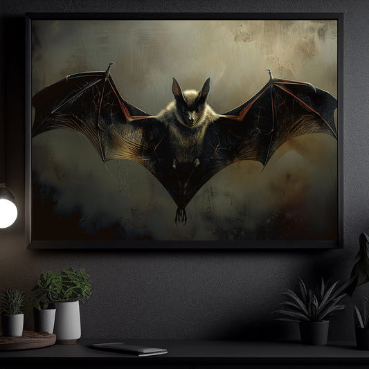 Midnight's Silent Wing, Bat Canvas Painting, Spooky Season Wall Art Decor, Halloween Poster Gift For Bat Lovers