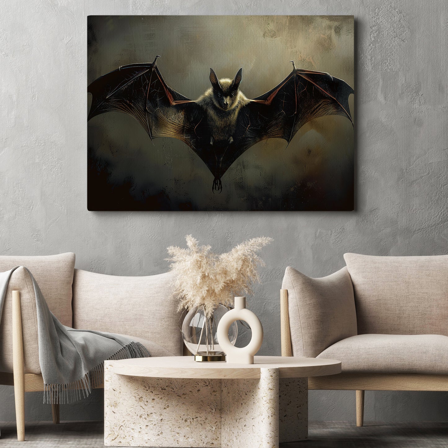 Midnight's Silent Wing, Bat Canvas Painting, Spooky Season Wall Art Decor, Halloween Poster Gift For Bat Lovers