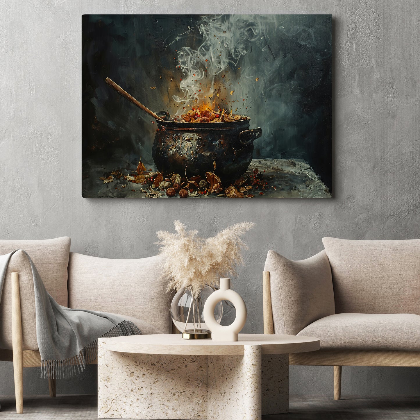 Bubbling Magic, Autumn Canvas Painting, Spooky Season Wall Art Decor, Halloween Poster Gift