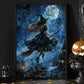 Witch Rides Broom Halloween Canvas Painting, Spooky Season Wall Art Decor, Halloween Poster Gift For Witch Lovers