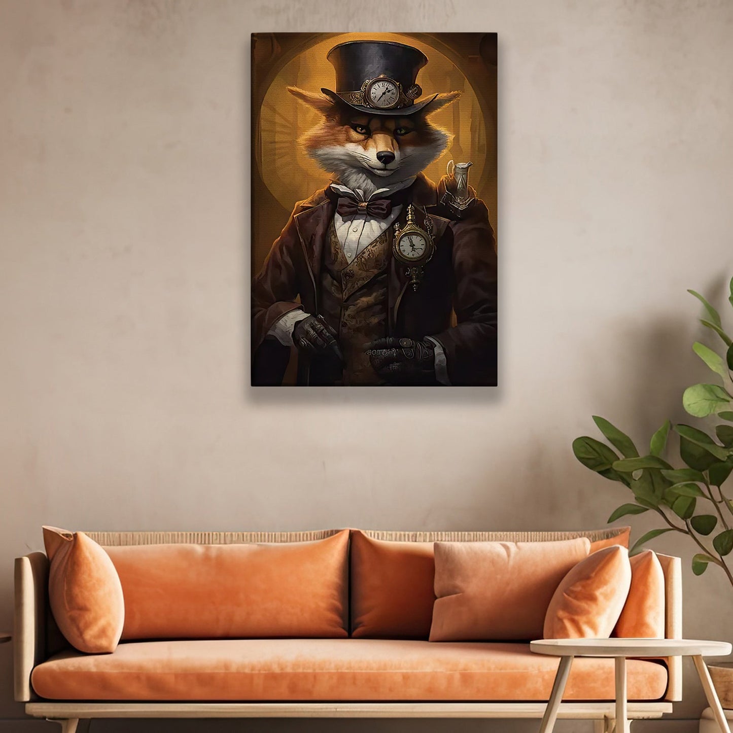 Victorian Portrait Fox In Suit Vest, Fox Canvas Painting, Wall Art Decor - Poster Gift For Fox Lovers