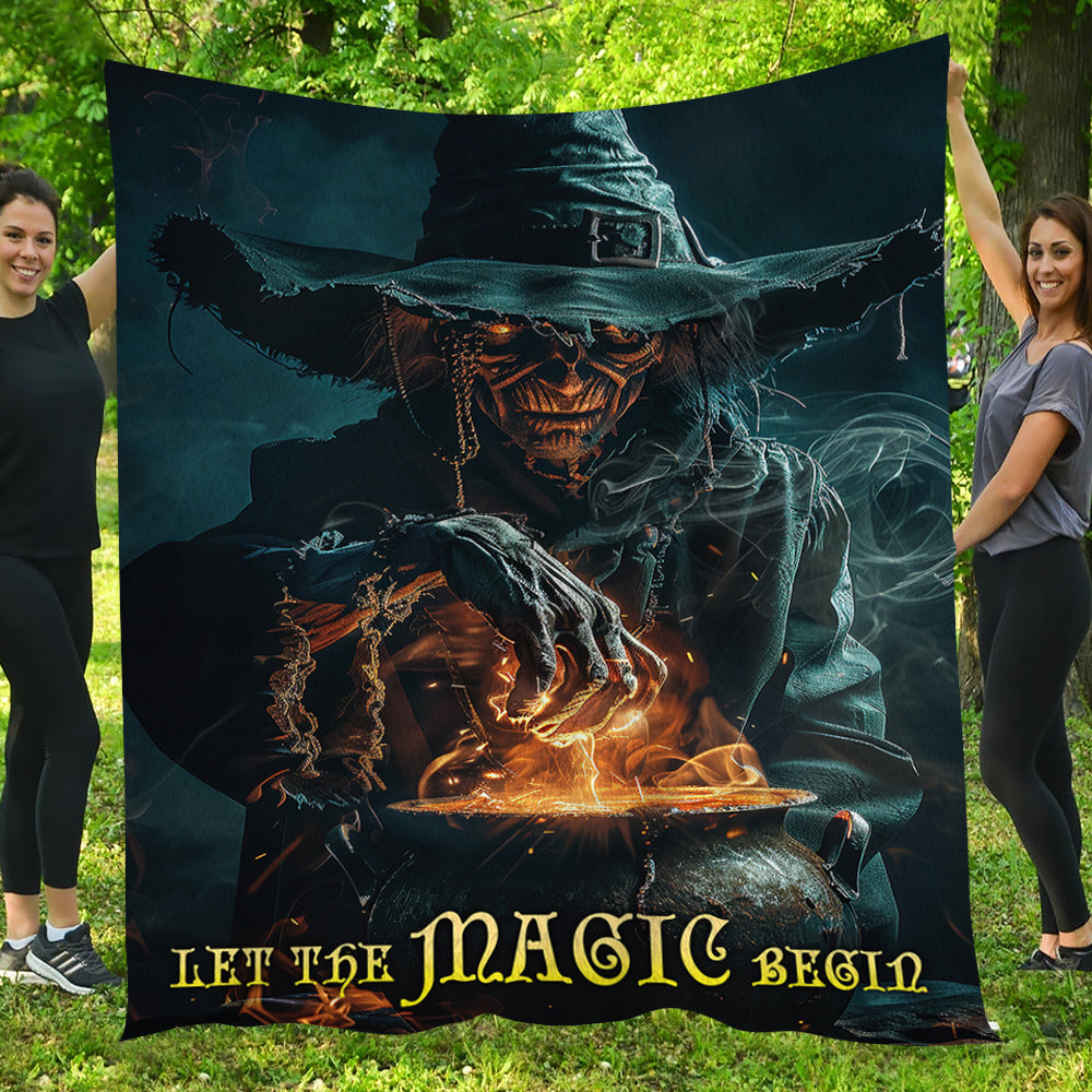 Let The Magic Begin, Witches Fleece Blanket - Sherpa Blanket, Halloween Blanket Gift For Witch Lovers