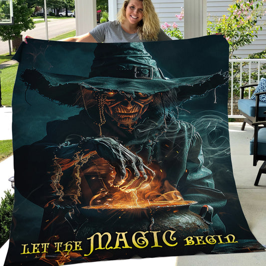 Let The Magic Begin, Witches Fleece Blanket - Sherpa Blanket, Halloween Blanket Gift For Witch Lovers