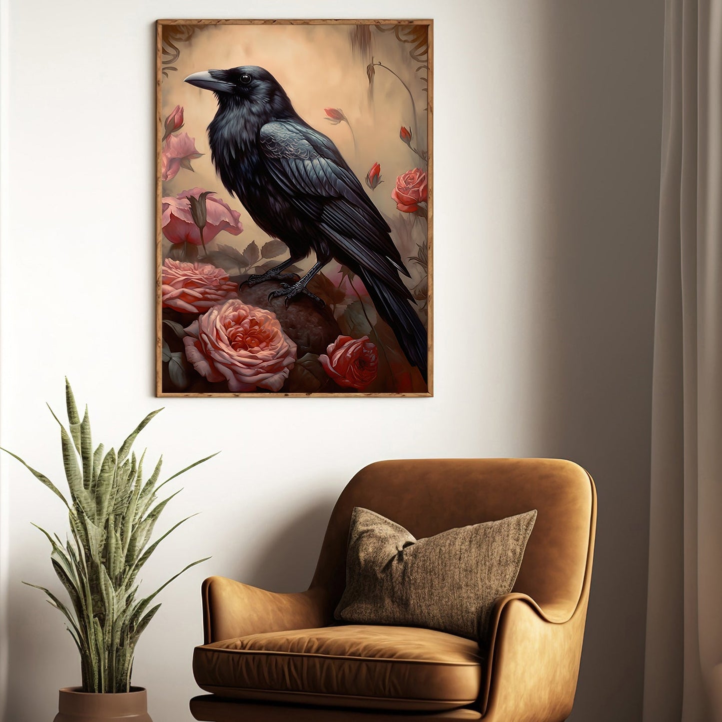 The Raven's Rose Garden, Black Raven Canvas Painting, Wall Art Decor - Poster Gift For Raven Lovers