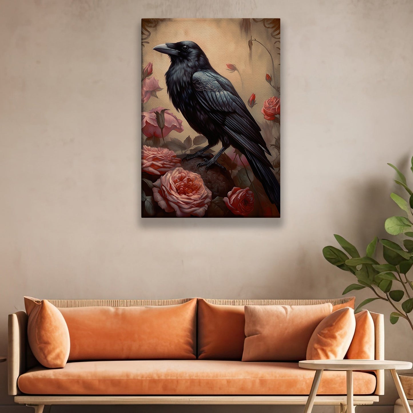 The Raven's Rose Garden, Black Raven Canvas Painting, Wall Art Decor - Poster Gift For Raven Lovers