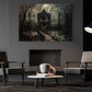 Moonlit Manor, Dark House Canvas Painting, Spooky Season Wall Art Decor, Halloween Poster Gift For House Lovers