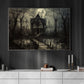 Moonlit Manor, Dark House Canvas Painting, Spooky Season Wall Art Decor, Halloween Poster Gift For House Lovers