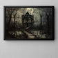Moonlit Manor, Dark House Canvas Painting, Spooky Season Wall Art Decor, Halloween Poster Gift For House Lovers