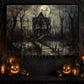 Moonlit Manor, Dark House Canvas Painting, Spooky Season Wall Art Decor, Halloween Poster Gift For House Lovers