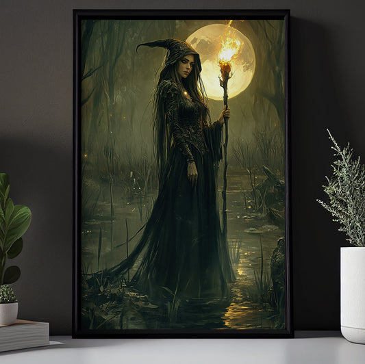 Mystic Guardian Of The Marshes, Witches Canvas Painting, Spooky Season Wall Art Decor, Halloween Poster Gift For Witch Lovers