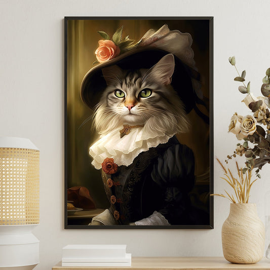 Lady Whiskerfield's Afternoon Promenade, Victorian Cat Canvas Painting, Wall Art Decor - Poster Gift For Cat Lovers