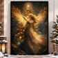 Christmas Angel Canvas Painting, Angelic Guardian In Front Of Pine Tree Winter Wall Art Decor, Xmas Poster Gift For Angel Lovers