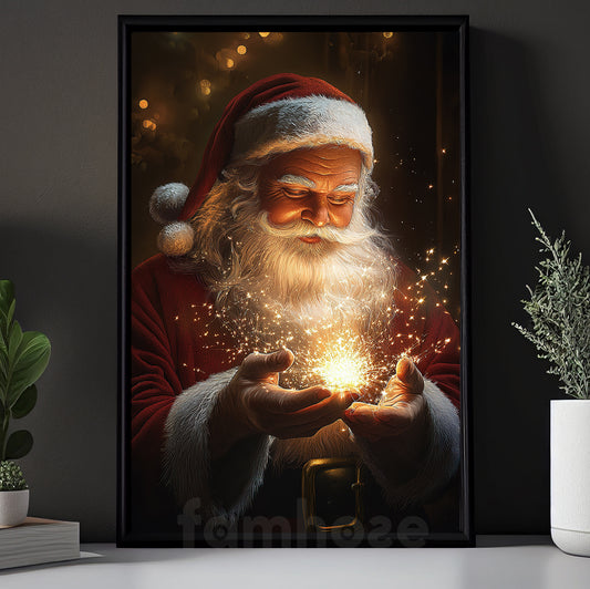 Cozy Christmas Canvas Painting, Santa's Spark Of Magic Winter Wall Art Decor, Xmas Poster Gift