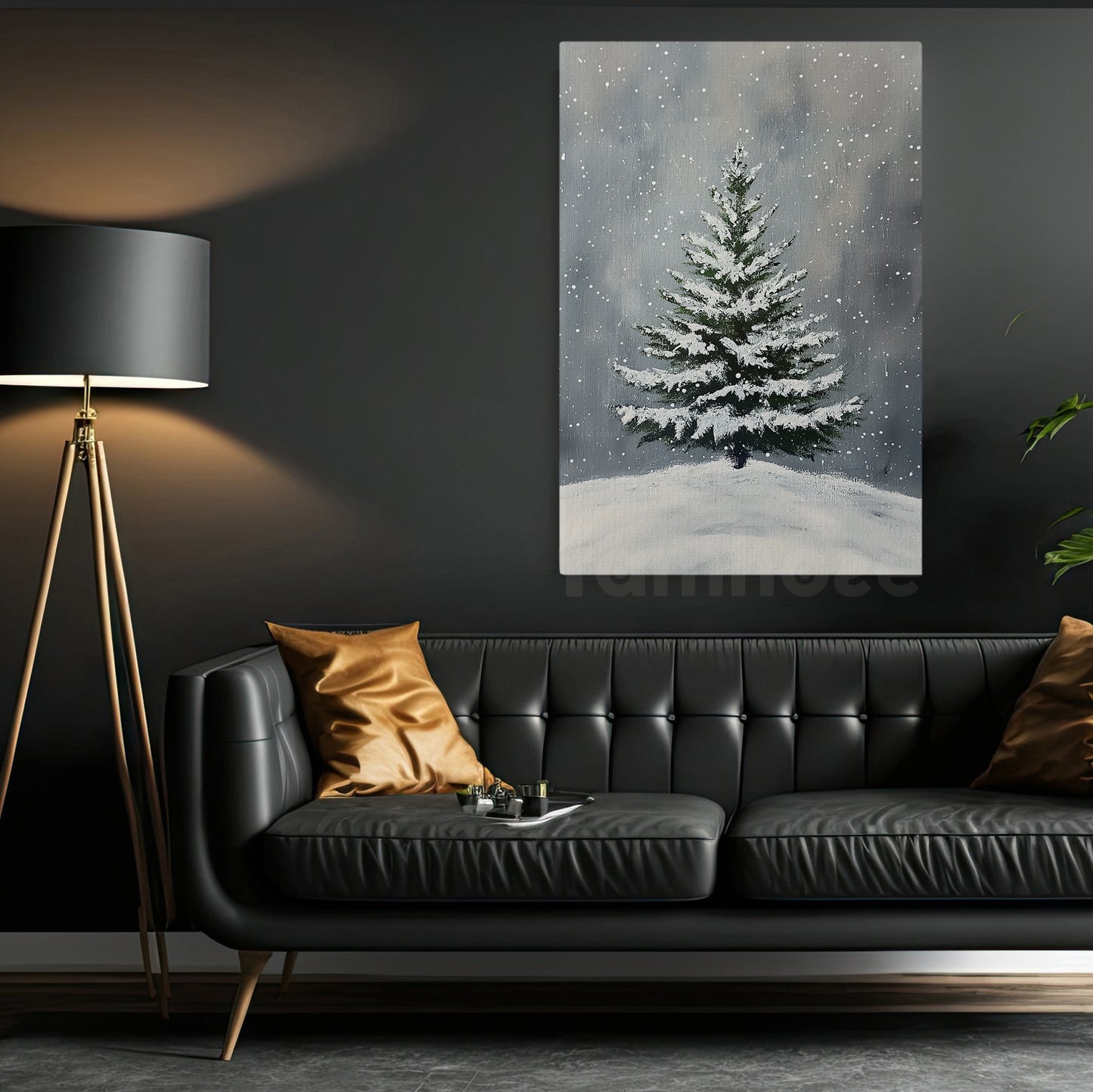 Christmas Canvas Painting, A Pine Tree in Winter Wall Art Decor, Xmas Poster Gift