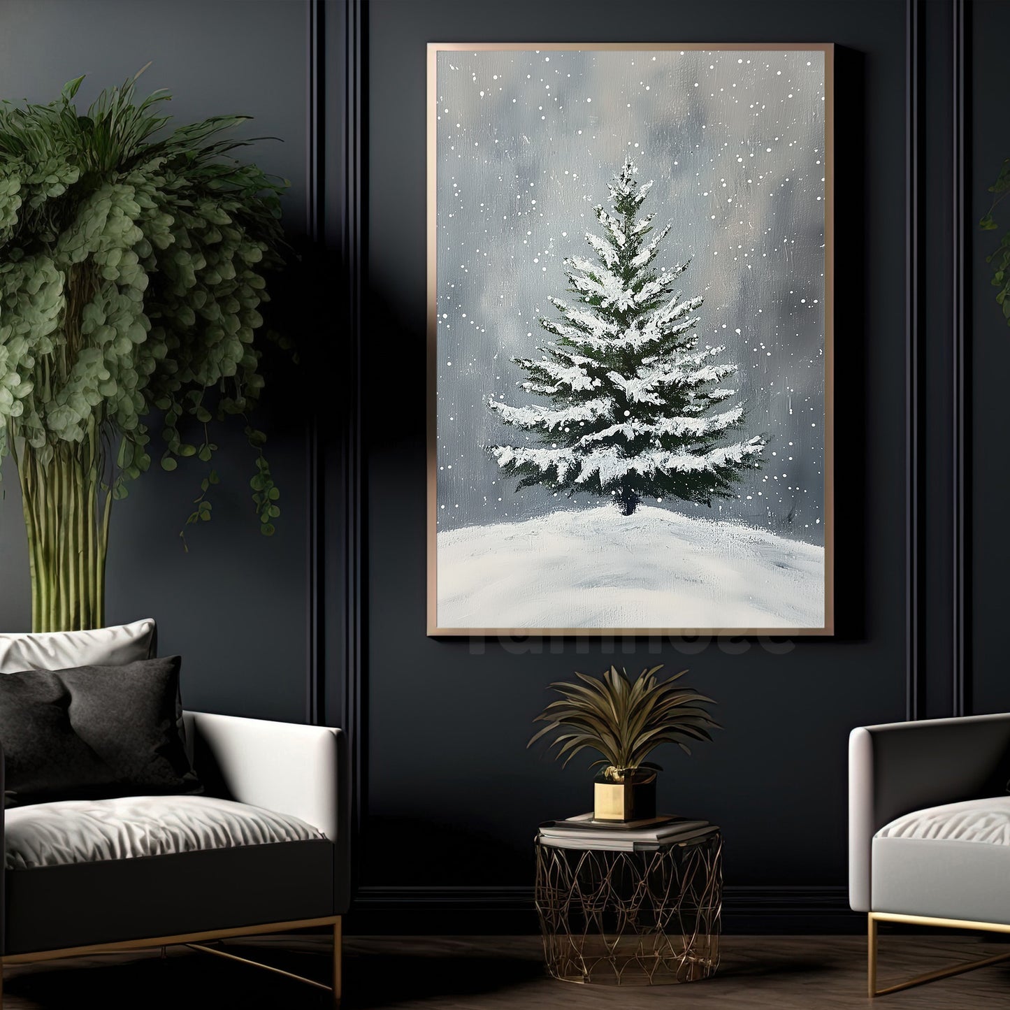 Christmas Canvas Painting, A Pine Tree in Winter Wall Art Decor, Xmas Poster Gift