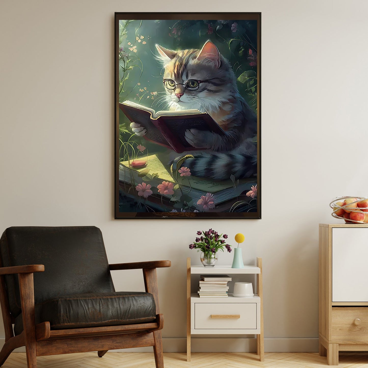 Cat Read Book In The Forest, Victorian Cat Canvas Painting, Wall Art Decor - Poster Gift For Cat Lovers