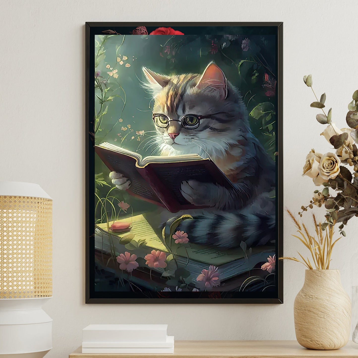 Cat Read Book In The Forest, Victorian Cat Canvas Painting, Wall Art Decor - Poster Gift For Cat Lovers