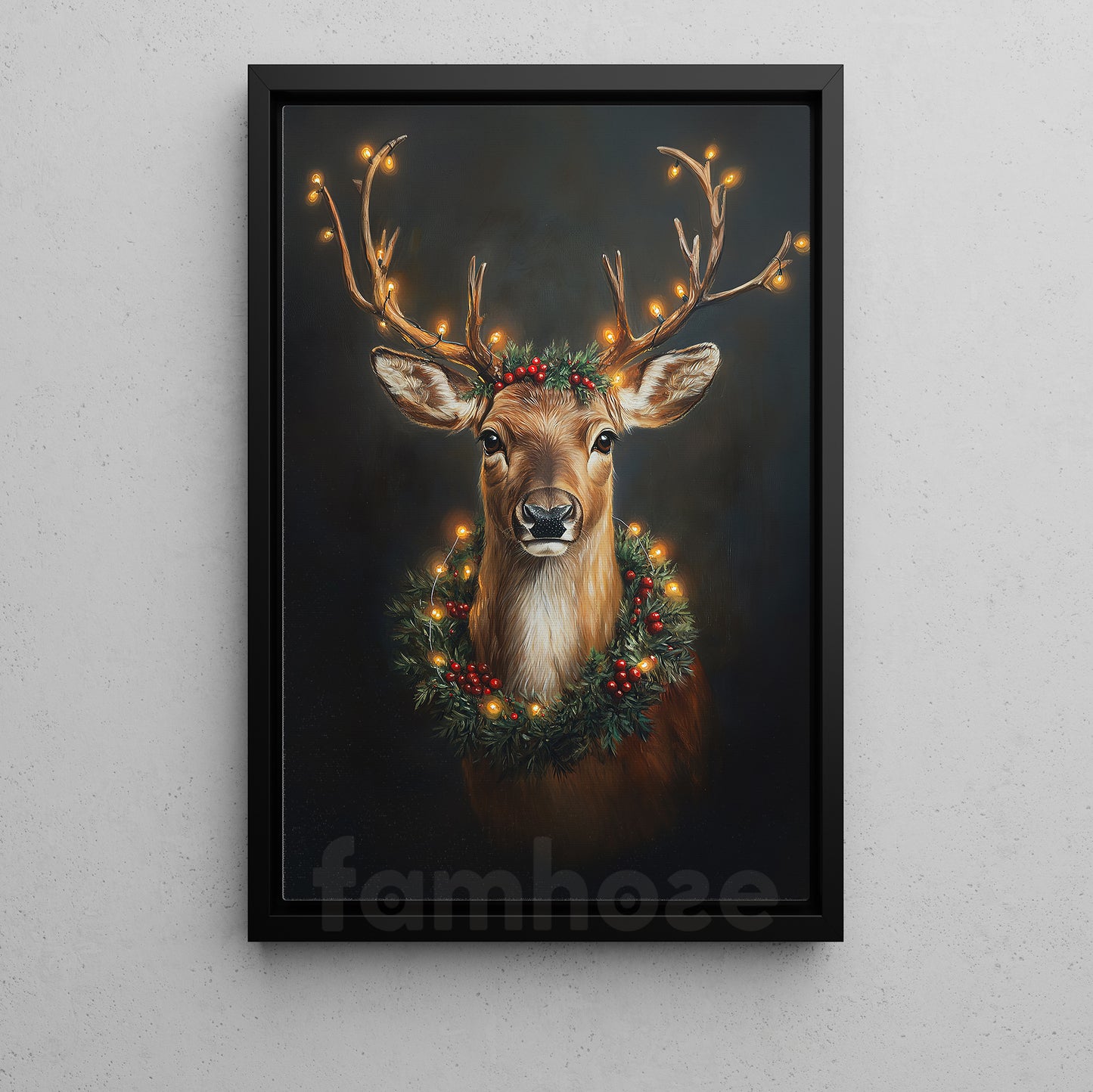 Christmas Reindeer Canvas Painting, Enchanted Deer Wall Art Decor, Xmas Poster Gift For Reindeer Lovers