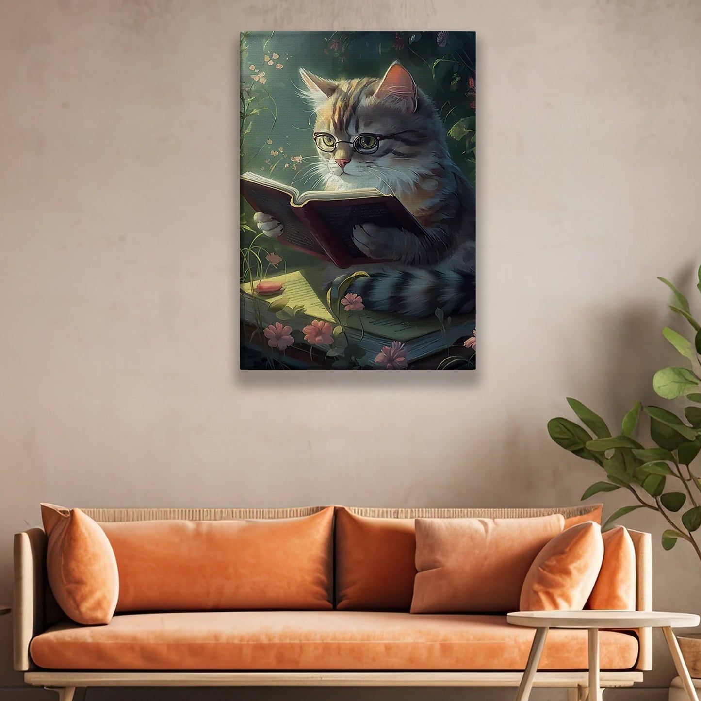 Cat Read Book In The Forest, Victorian Cat Canvas Painting, Wall Art Decor - Poster Gift For Cat Lovers