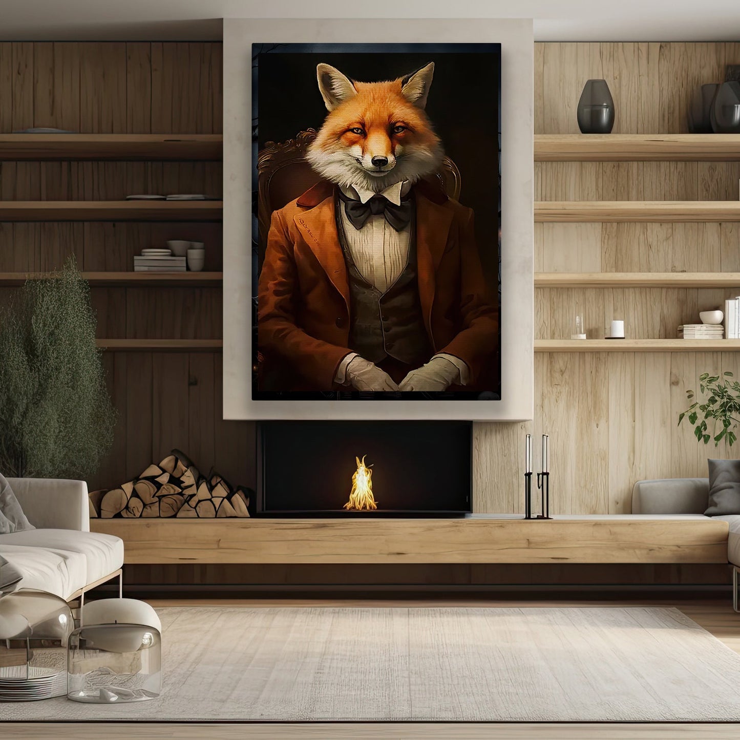 Victorian Portrait Fox In Suit Vest, Fox Canvas Painting, Wall Art Decor - Poster Gift For Fox Lovers