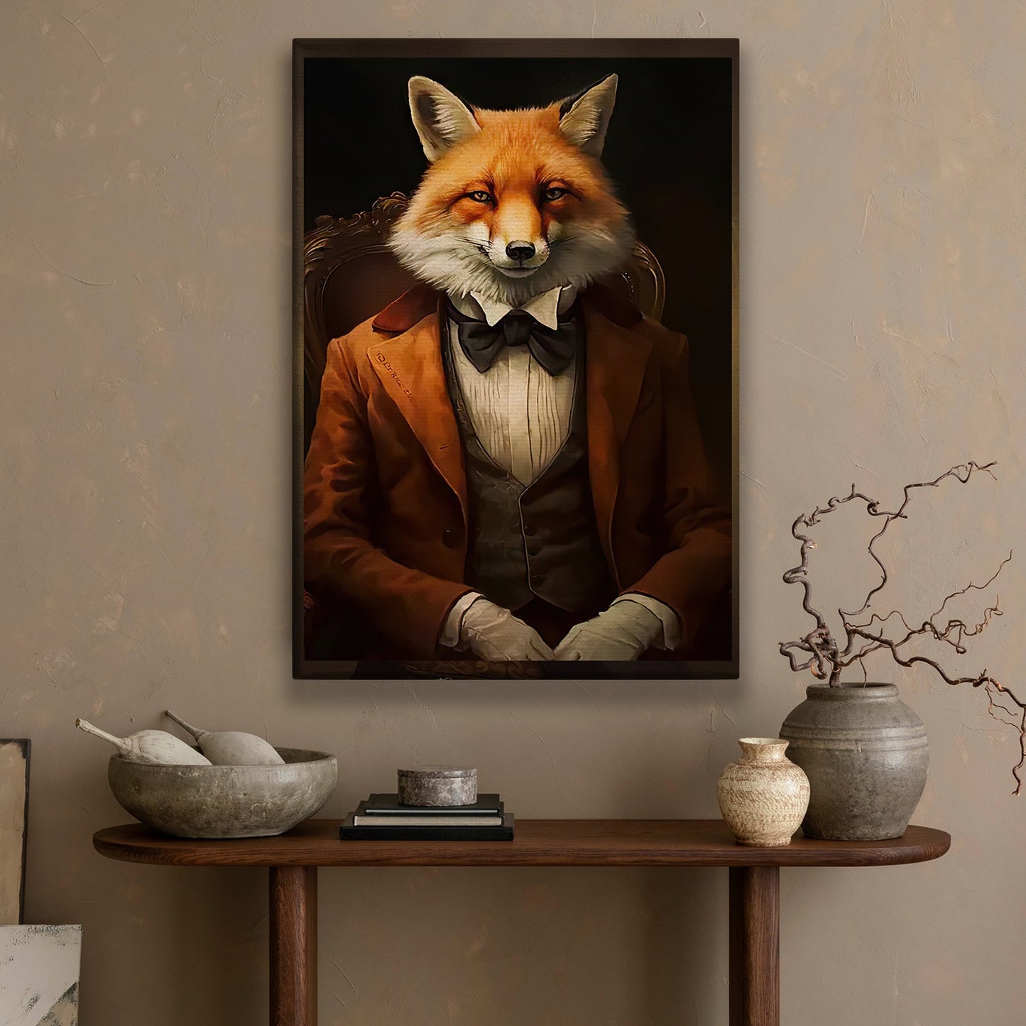 Victorian Portrait Fox In Suit Vest, Fox Canvas Painting, Wall Art Decor - Poster Gift For Fox Lovers