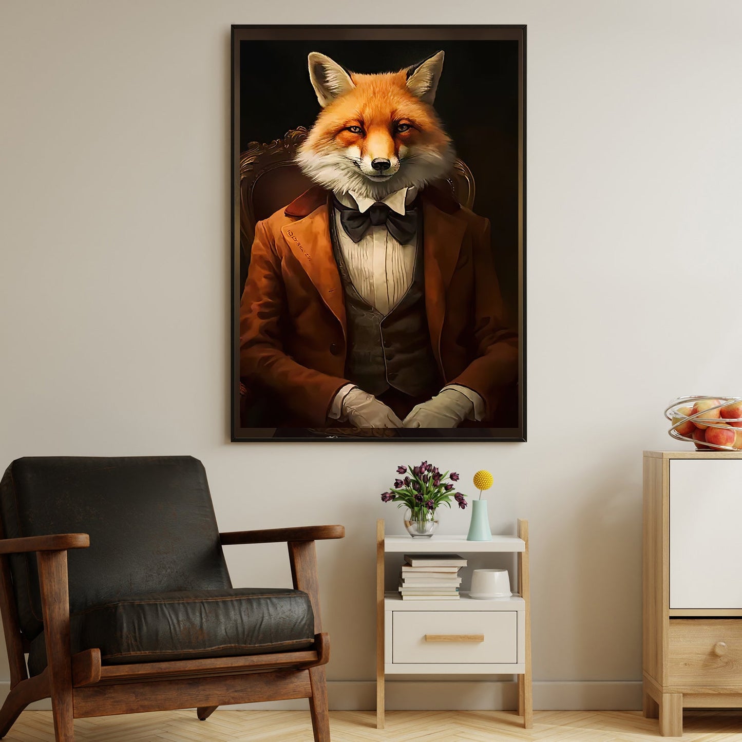 Victorian Portrait Fox In Suit Vest, Fox Canvas Painting, Wall Art Decor - Poster Gift For Fox Lovers