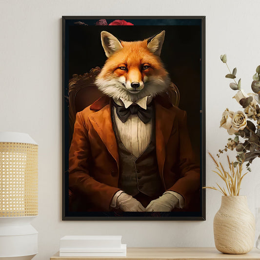 Victorian Portrait Fox In Suit Vest, Fox Canvas Painting, Wall Art Decor - Poster Gift For Fox Lovers