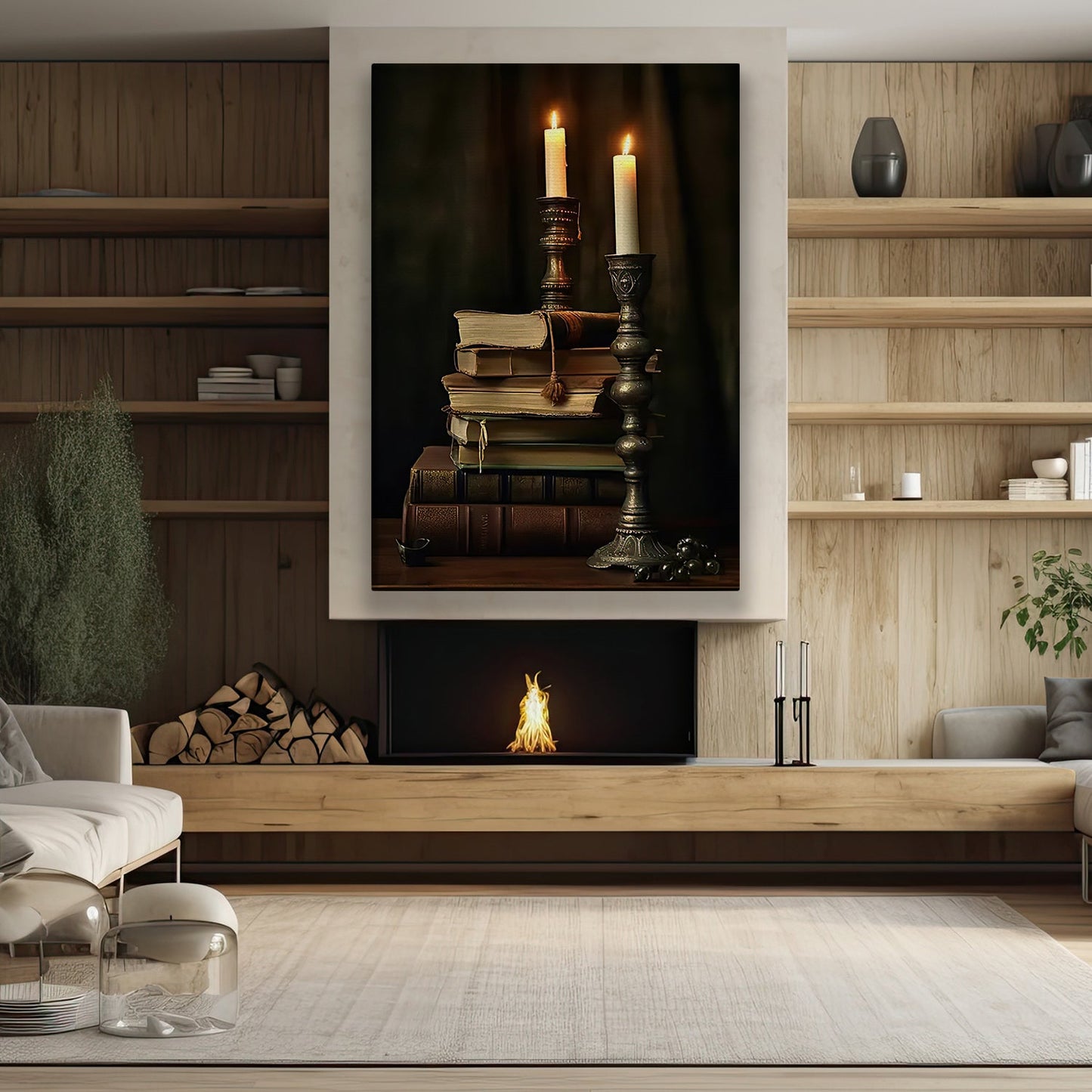 Books And Candle, Books Canvas Painting, Wall Art Decor - Poster Gift For Book Lovers